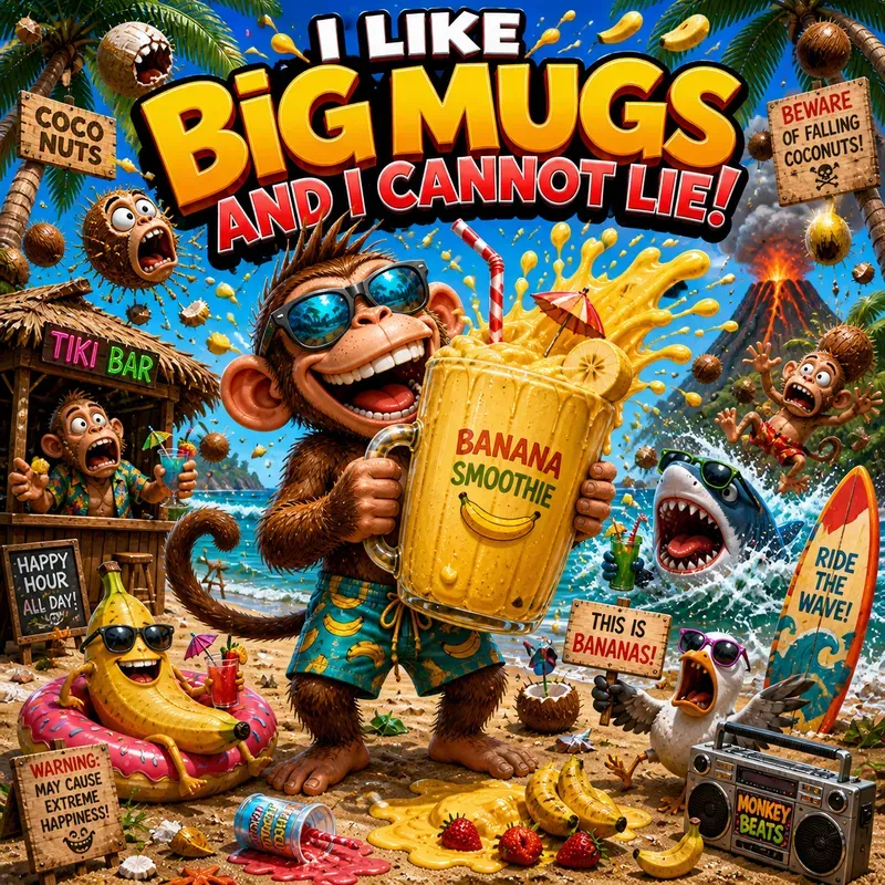 Funny Cartoon Beach Scenes With Giant Mugs