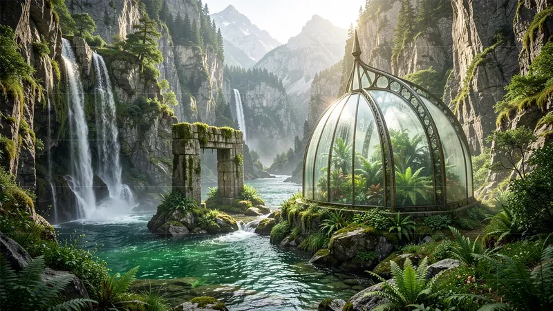 Cinematic Dewy Biodome Fantasy Worlds