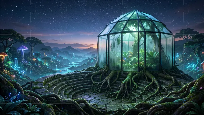 Cinematic Dewy Biodome Fantasy Worlds
