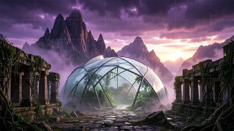 Cinematic Dewy Biodome Fantasy Worlds