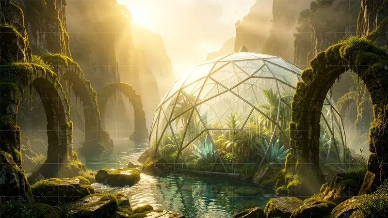 Cinematic Dewy Biodome Fantasy Worlds