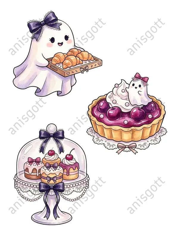 Spooky Coquette Ghost Bakery Clipart Sets