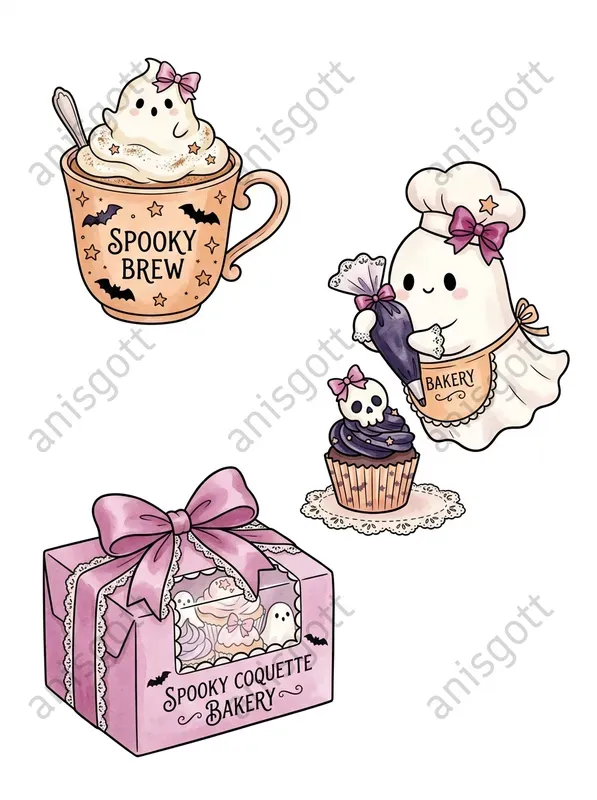 Spooky Coquette Ghost Bakery Clipart Sets