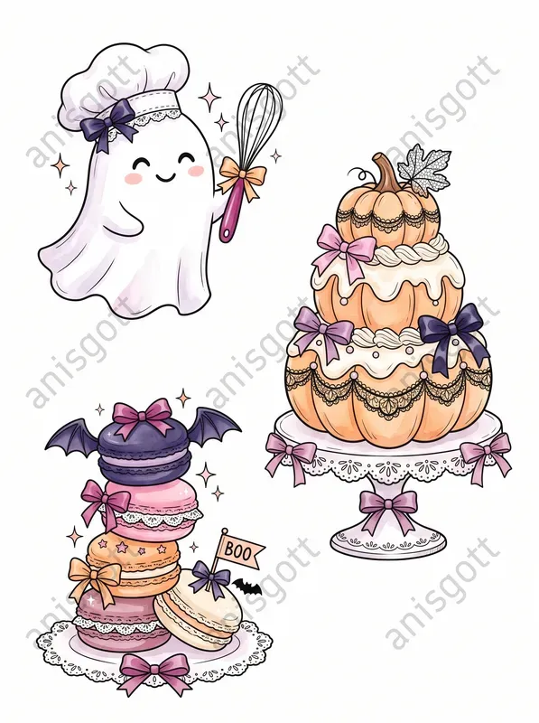 Spooky Coquette Ghost Bakery Clipart Sets