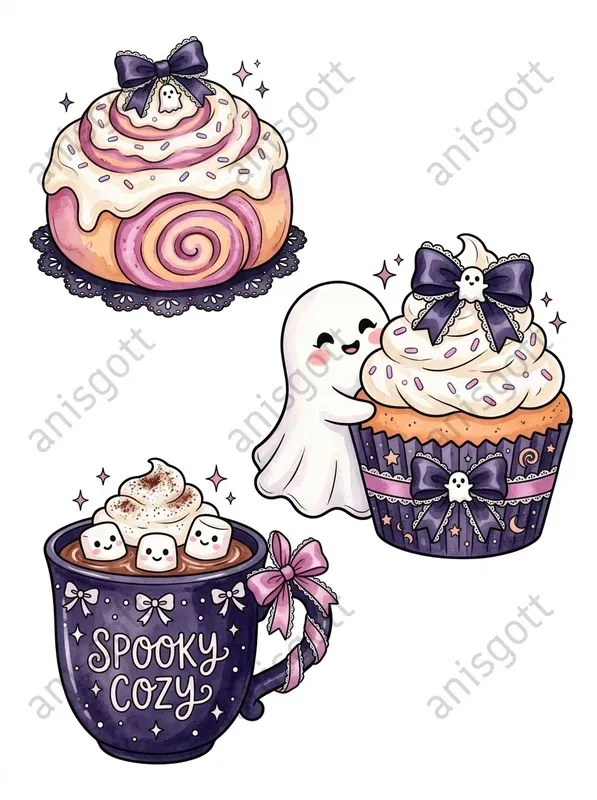 Spooky Coquette Ghost Bakery Clipart Sets