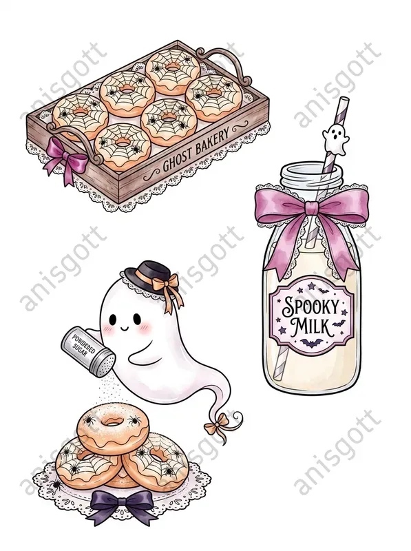Spooky Coquette Ghost Bakery Clipart Sets