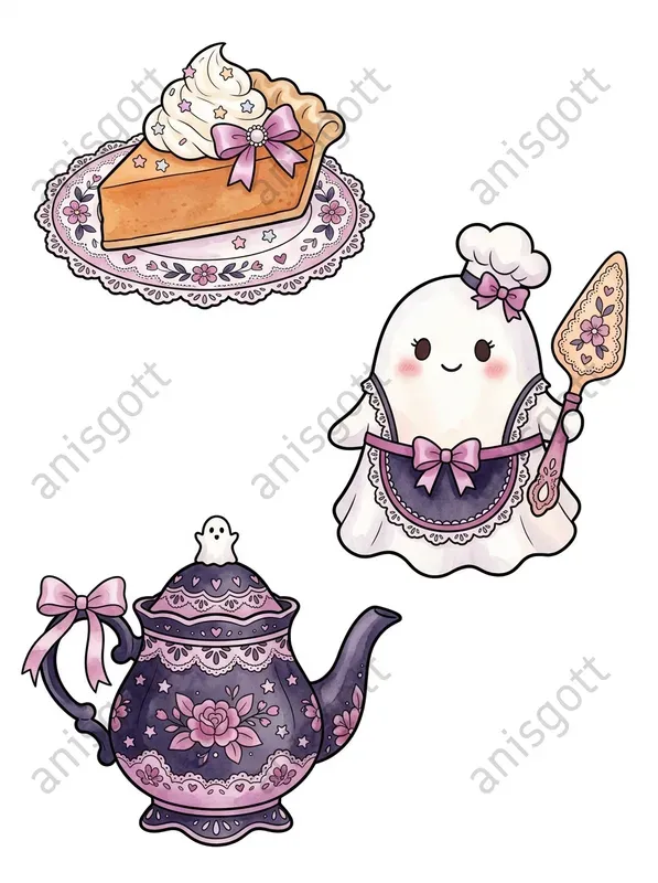 Spooky Coquette Ghost Bakery Clipart Sets