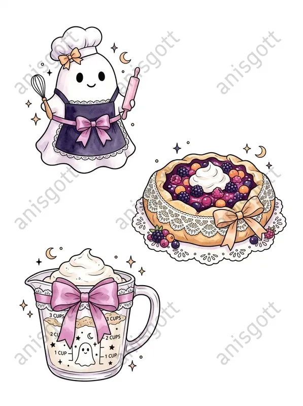 Spooky Coquette Ghost Bakery Clipart Sets