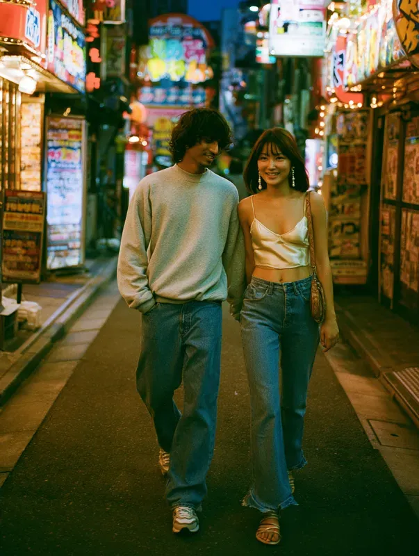 Y2k Tokyo Neon Night Couple Film Shots