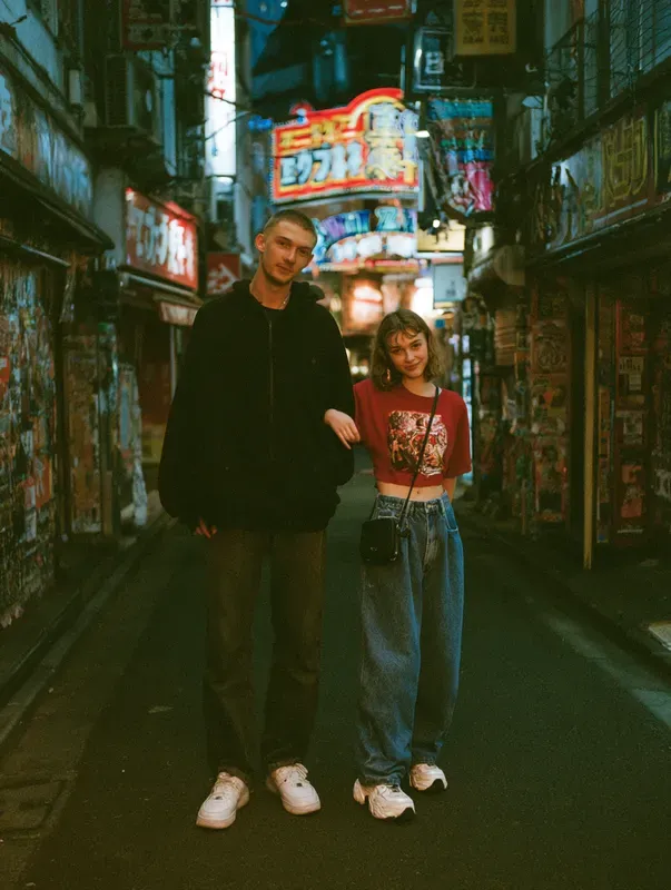 Y2k Tokyo Neon Night Couple Film Shots