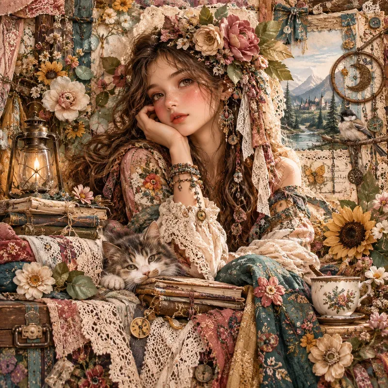 Whimsical Boho Fantasy Journal Art