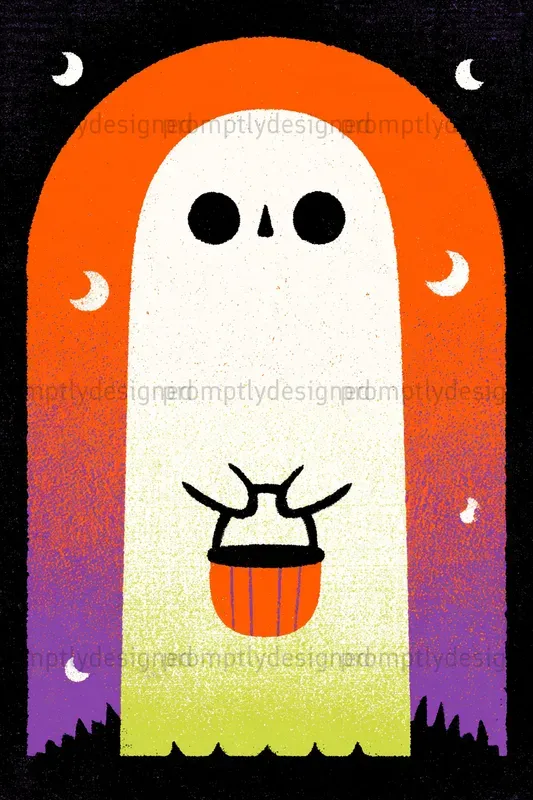 Spooky Cute Halloween Postcard Art