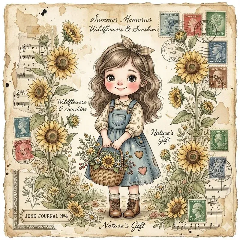 Vintage Junk Journal Girl Art