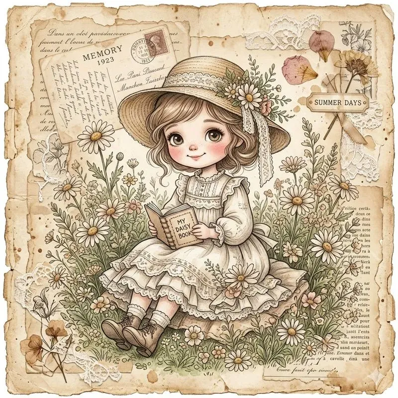 Vintage Junk Journal Girl Art