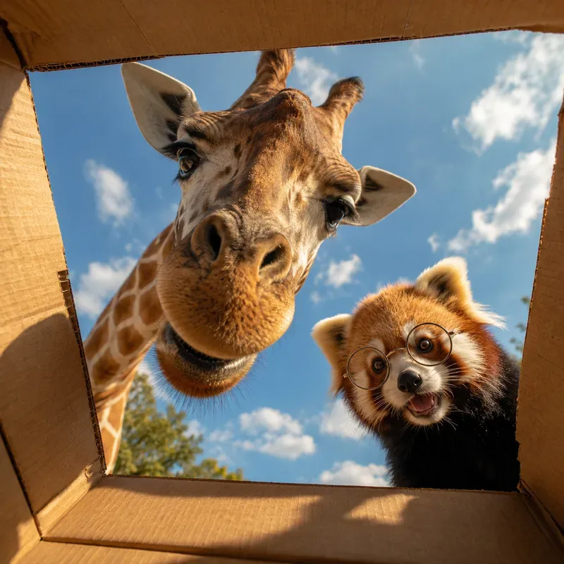 Funny Peek Inside The Box Animal Art
