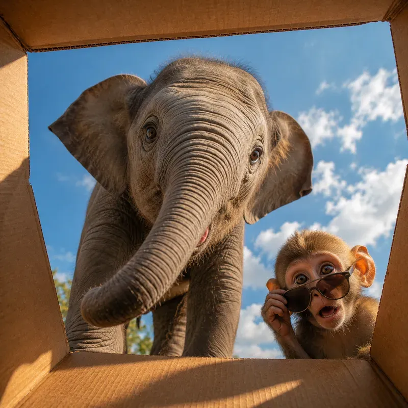 Funny Peek Inside The Box Animal Art