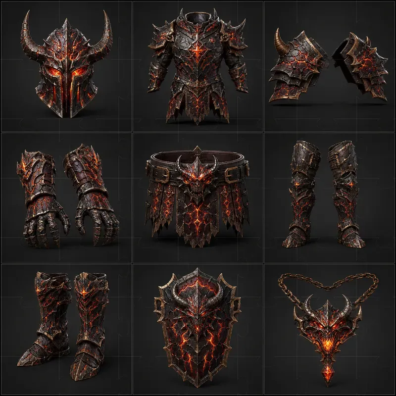 Realistic 3D Game Armor Grid Sheets
