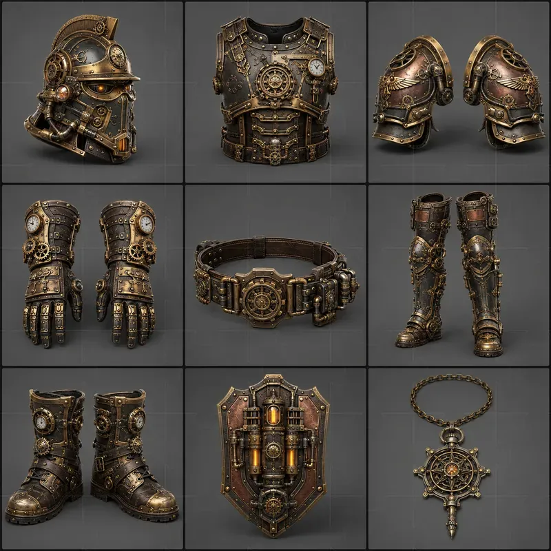 Realistic 3D Game Armor Grid Sheets