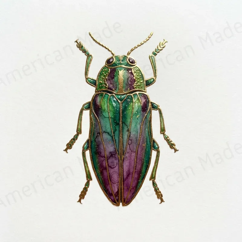 Gold Foil Insect Watercolor Art