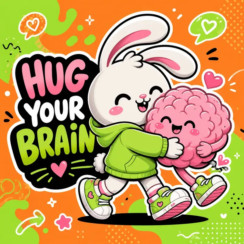 Cute Brain Hug Cartoon Style Art