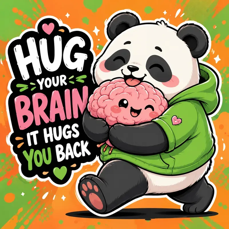 Cute Brain Hug Cartoon Style Art