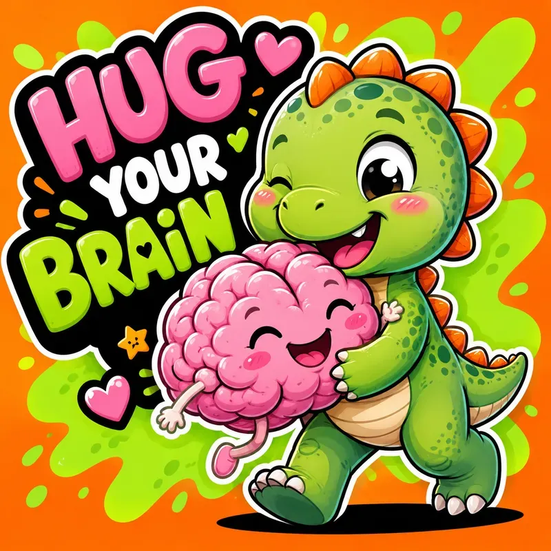 Cute Brain Hug Cartoon Style Art