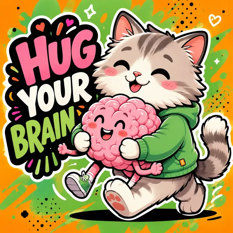 Cute Brain Hug Cartoon Style Art