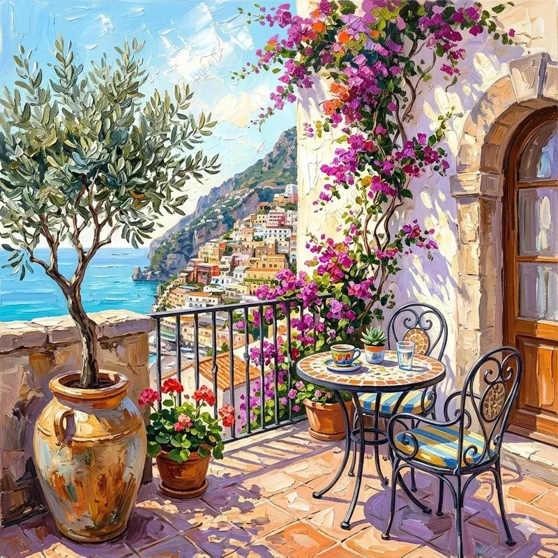 Sundrenched Impasto Terrace Scenes