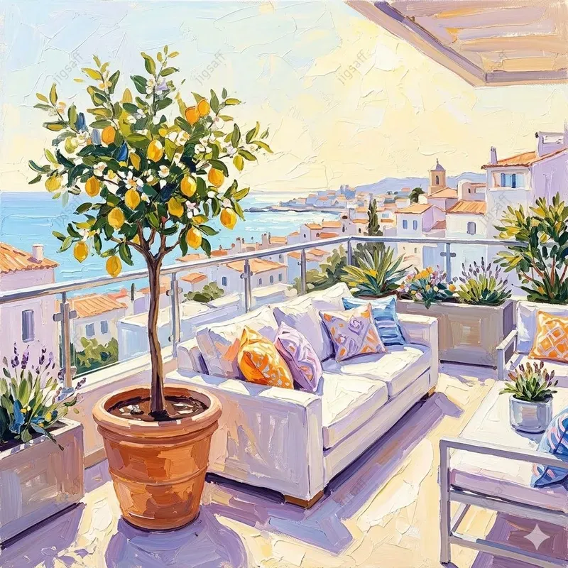 Sundrenched Impasto Terrace Scenes