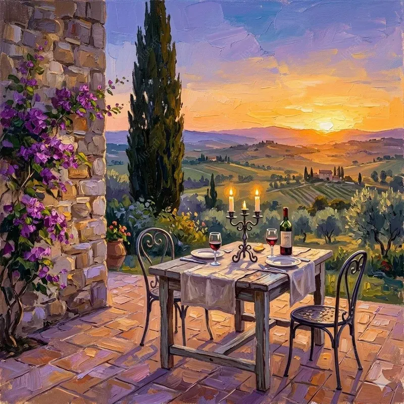 Sundrenched Impasto Terrace Scenes