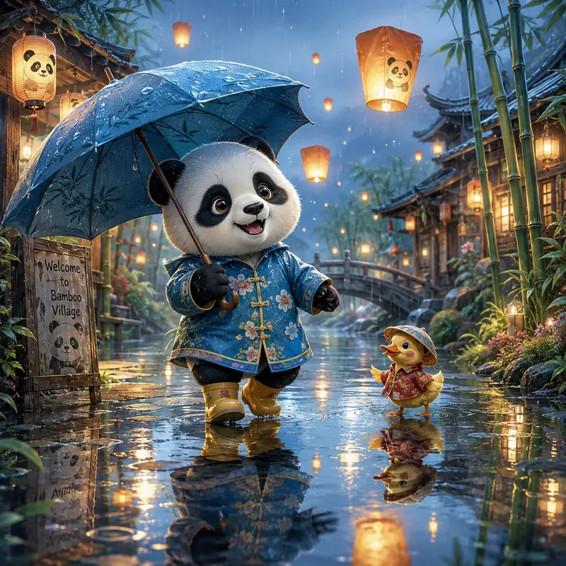 Whimsical Rainy Reflection Characters