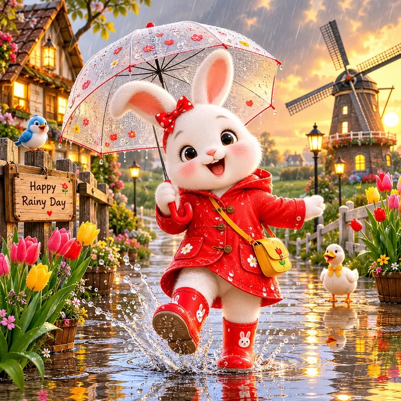 Whimsical Rainy Reflection Characters