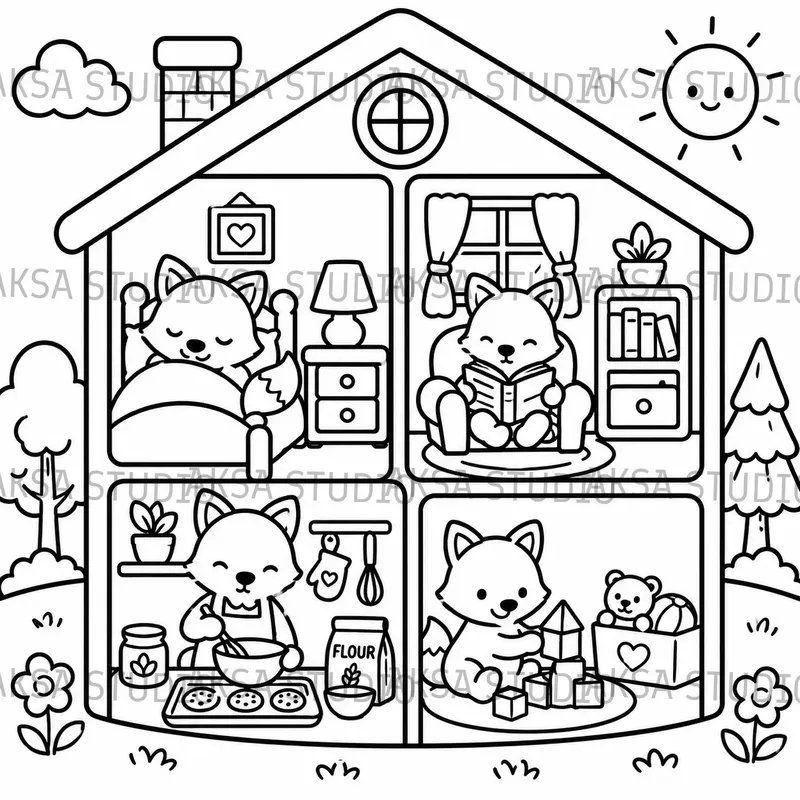 Animal Home Coloring Books