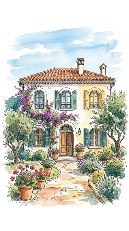 Watercolor Ink House Portrait Sketches
