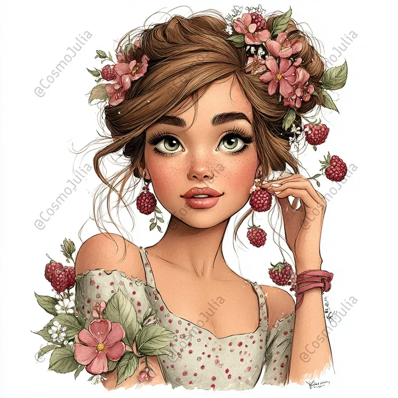 Floral And Berry Girls Clipart