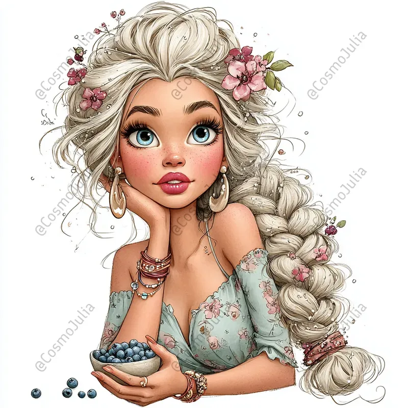 Floral And Berry Girls Clipart