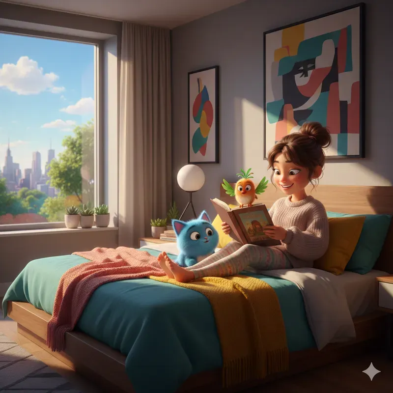 Cozy Young Girl Lifestyles In Pixarstyle