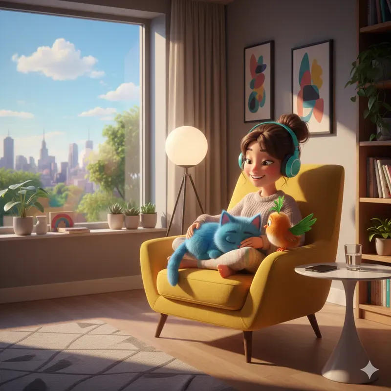 Cozy Young Girl Lifestyles In Pixarstyle