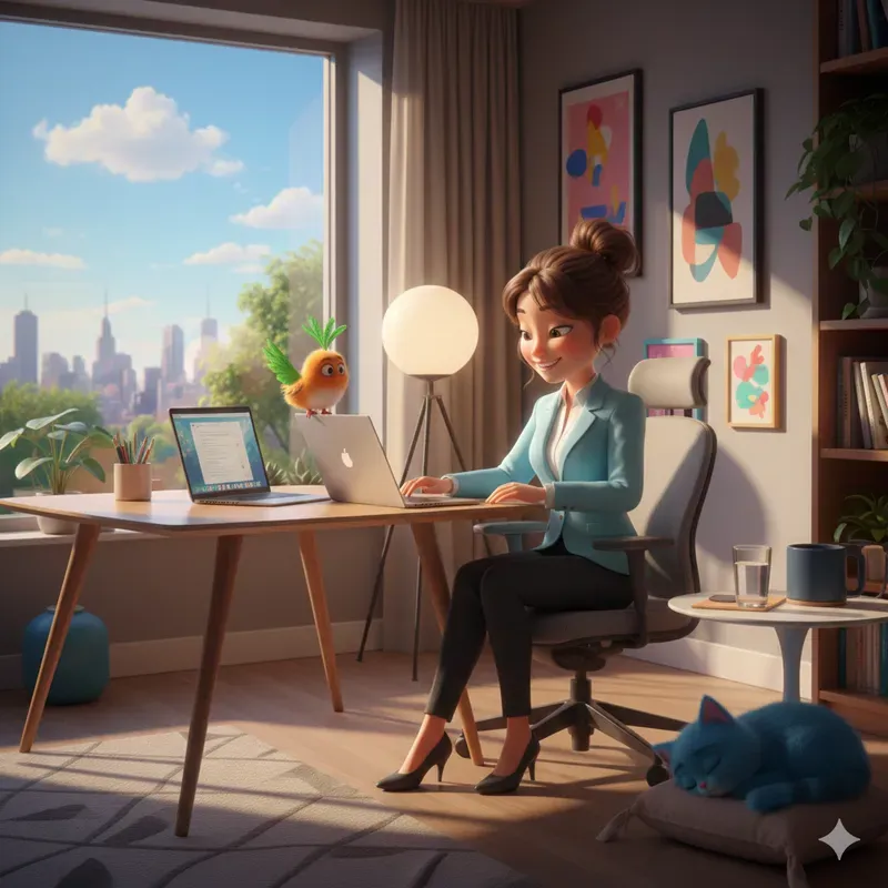 Cozy Young Girl Lifestyles In Pixarstyle