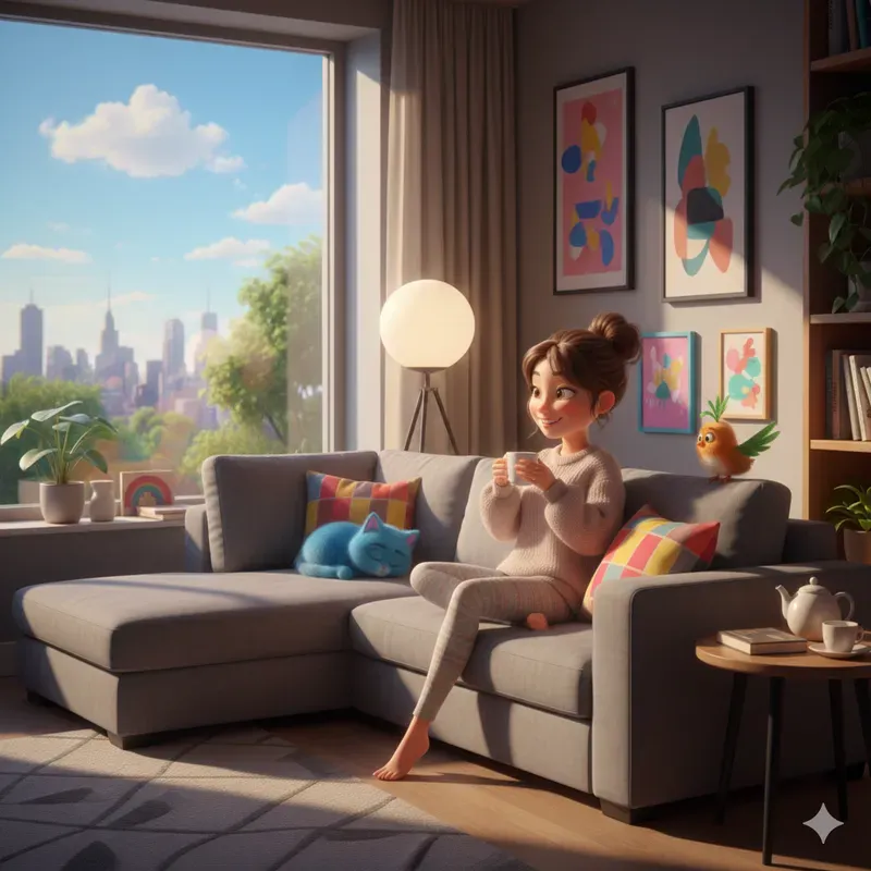 Cozy Young Girl Lifestyles In Pixarstyle