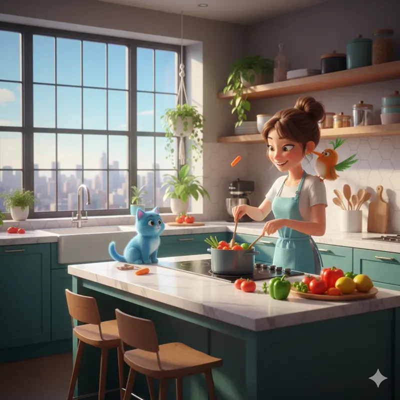 Cozy Young Girl Lifestyles In Pixarstyle