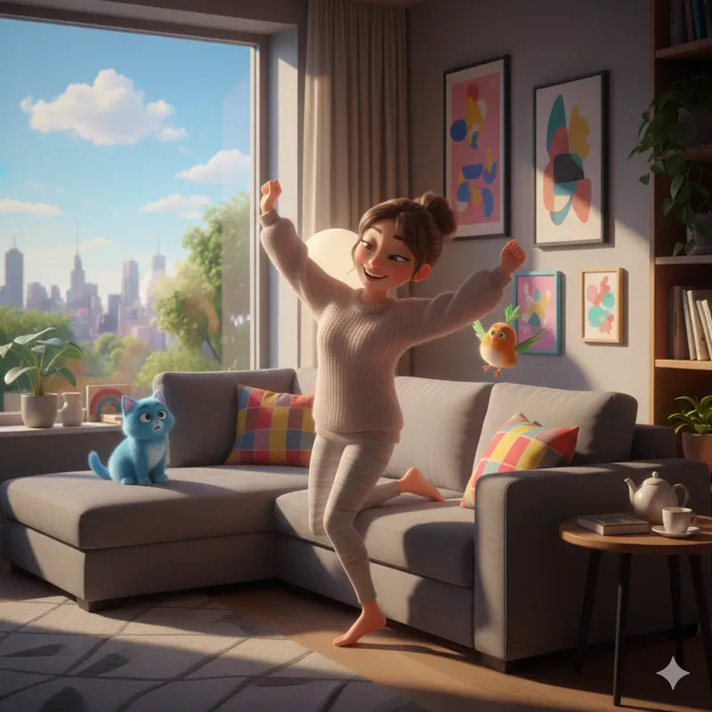 Cozy Young Girl Lifestyles In Pixarstyle