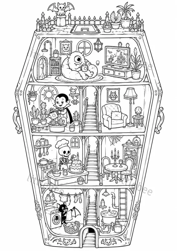 Halloween Dollhouse Coloring Books