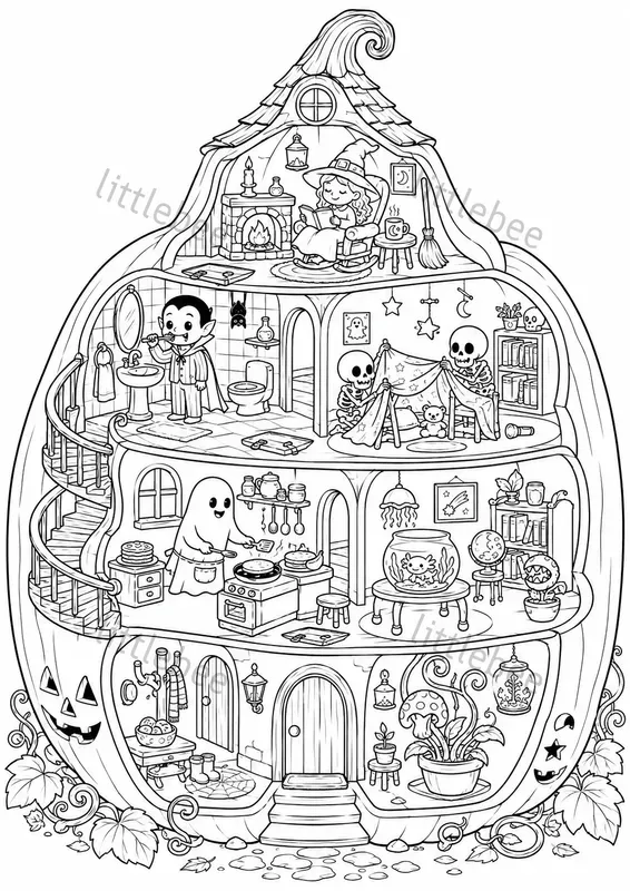 Halloween Dollhouse Coloring Books