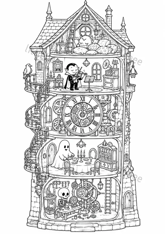 Halloween Dollhouse Coloring Books