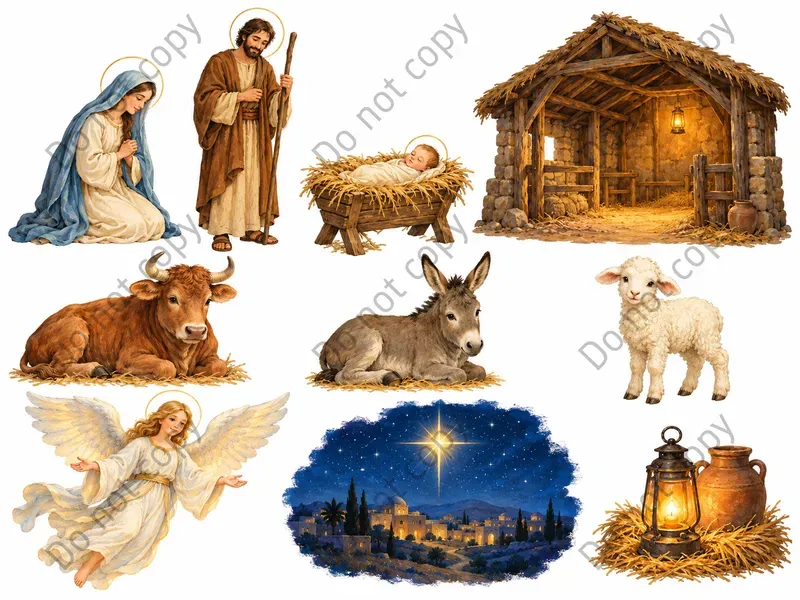 Storybook Nativity Christmas Clipart
