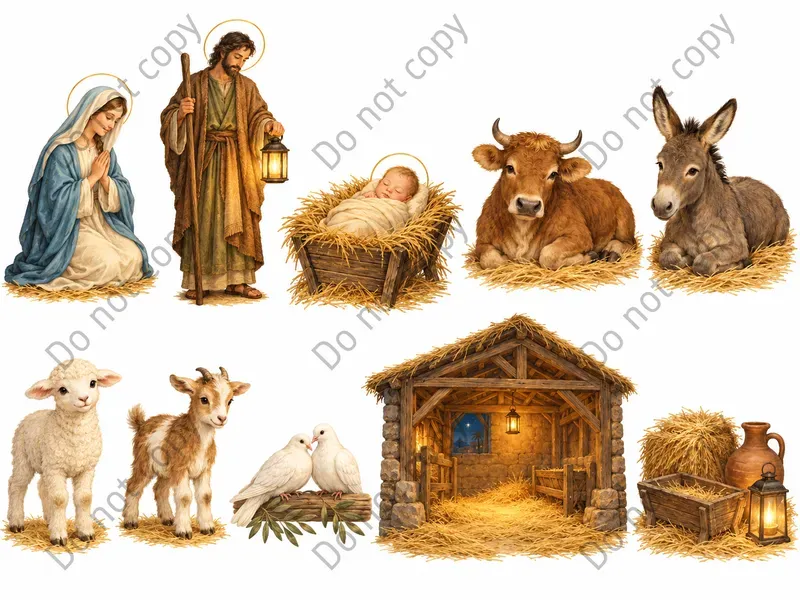 Storybook Nativity Christmas Clipart