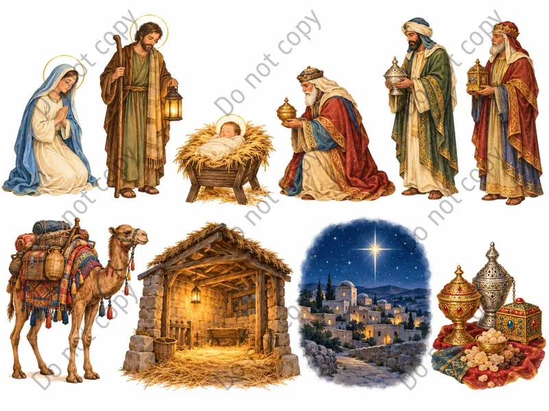 Storybook Nativity Christmas Clipart