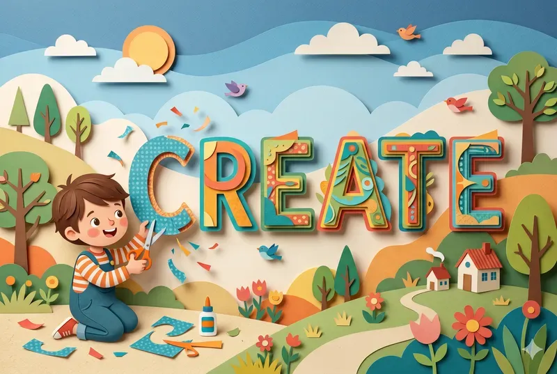 Paper Cut Story Typography For Kids