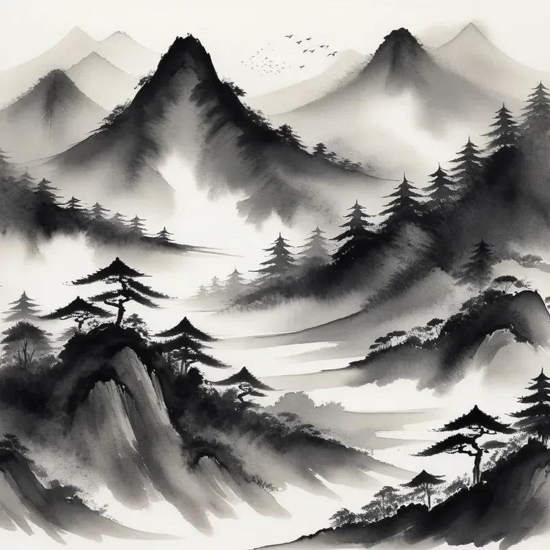 Traditional Japanese Sumie Ink Wash Art